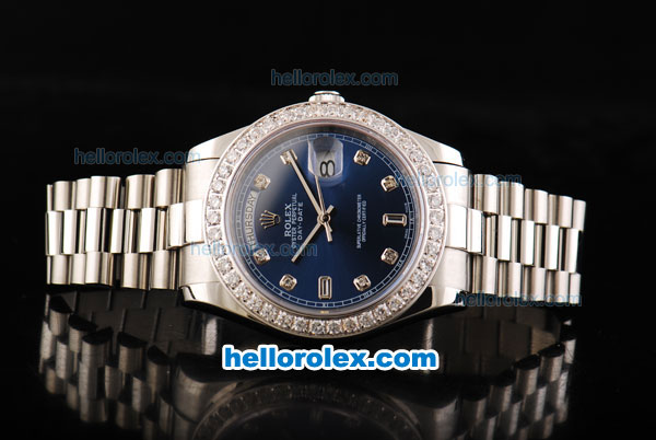 Rolex Day Date II Automatic Movement Full Steel with Diamond Bezel-Diamond Markers and Blue Dial - Click Image to Close